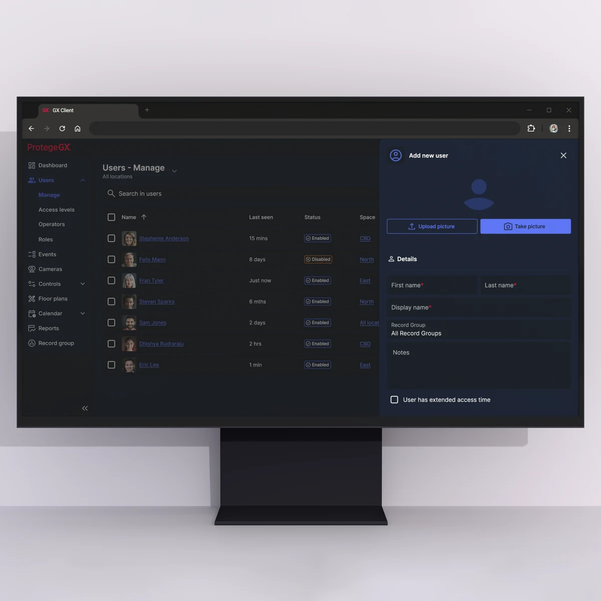 Protege GX 6.0 Web App interface showing the Users management screen and Add New User panel