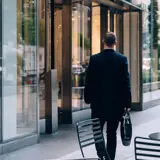 Person walking into a building
