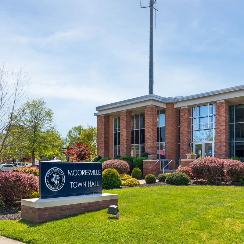 Mooresville Town Hall sign in front of the municipal building