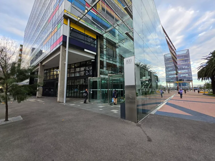 The entrance to 800 Bourke Street, Insignia Financial's Melbourne office at Docklands