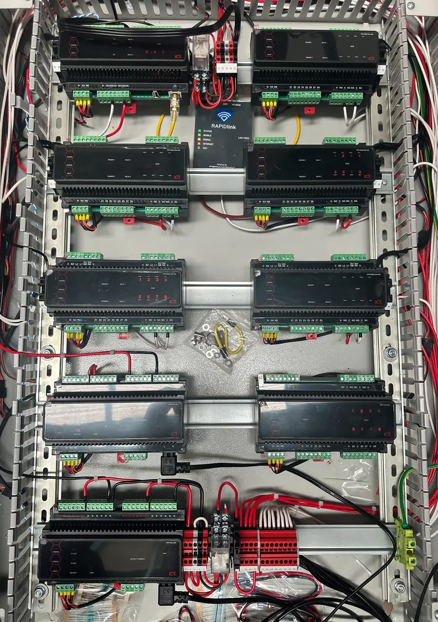 A Protege GX enclosure assembled and witness-tested on the bench before deployment