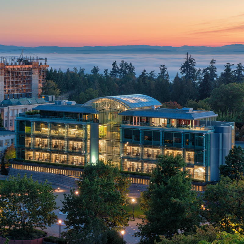 Koerner Library and Ponderosa Commons at UBC at dusk