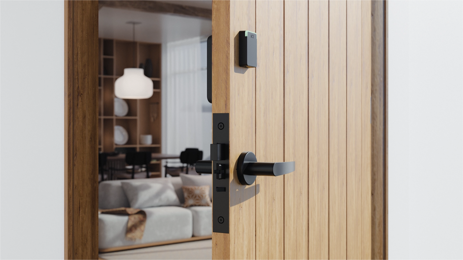 Rear Mount Mortise installed on door — front view