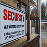 Security office with sign in foreground