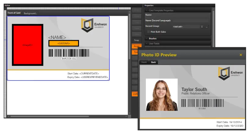 Card template editor